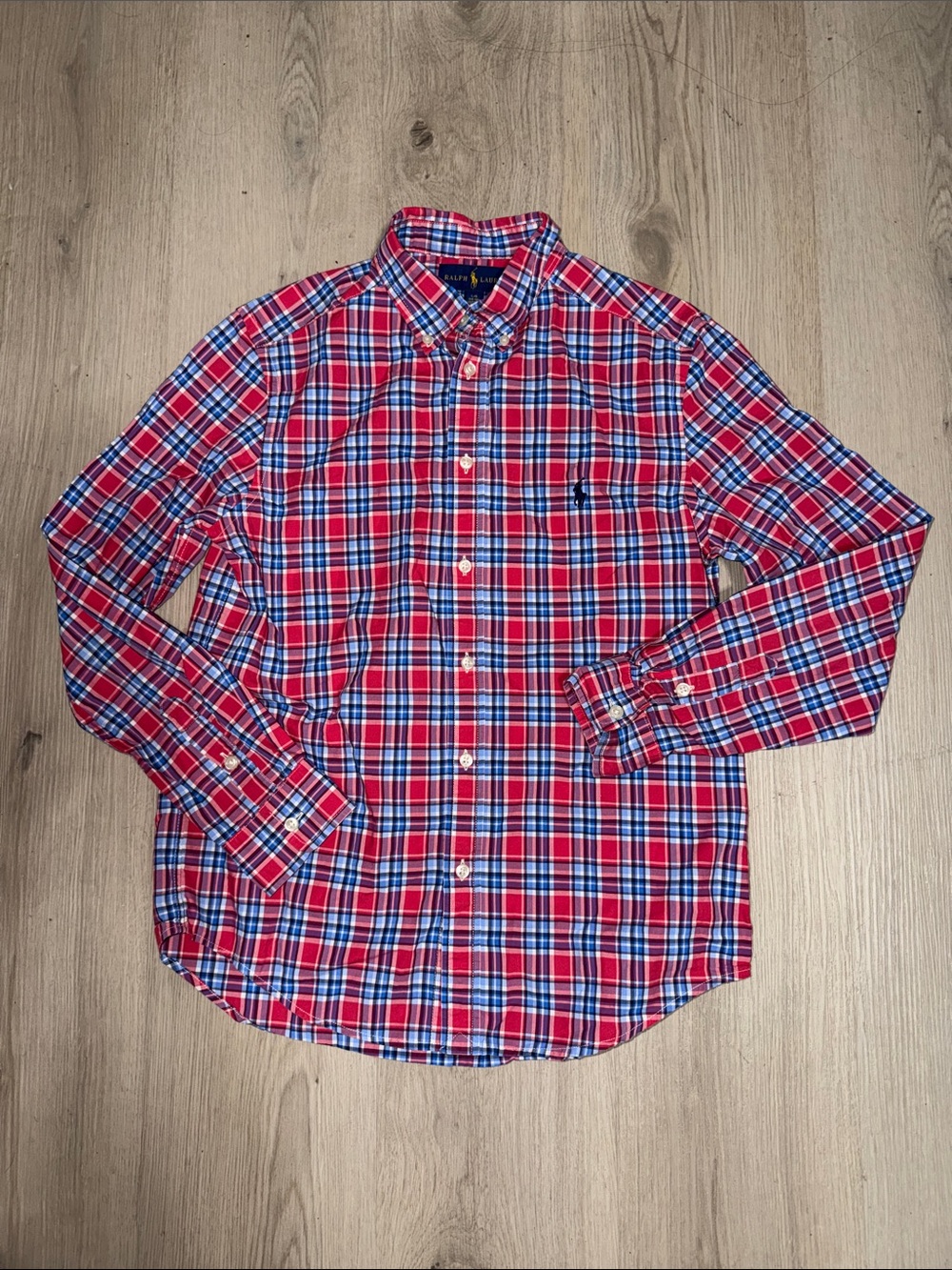 Ralph Lauren Red, Blue & White Plaid Button-Down Shirt Sz Large (14-16)